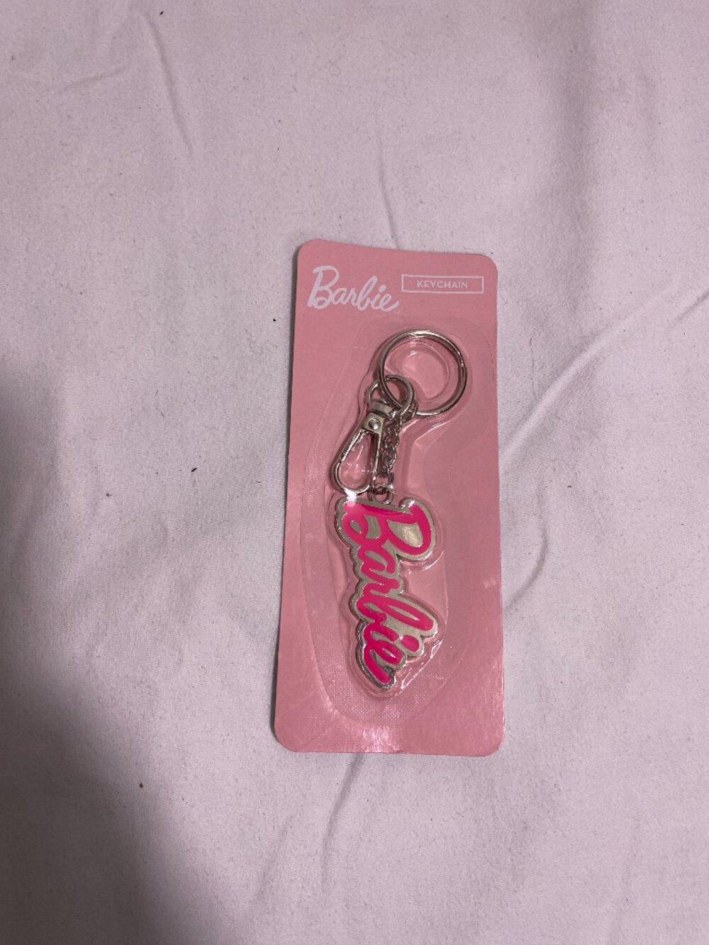 Barbie Pink Script Logo Keychain Silver Tone Mattel 2024 New